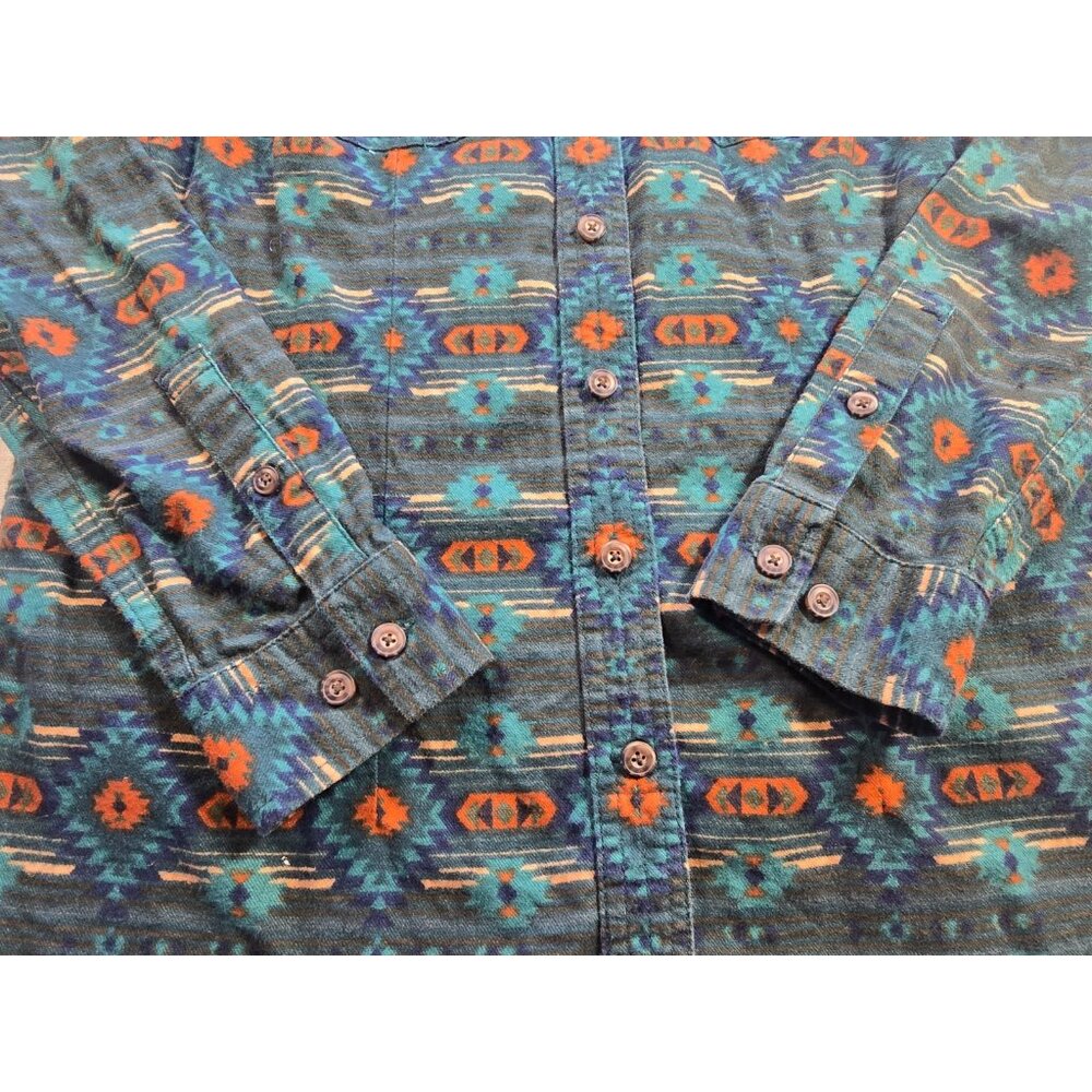 DULUTH TRADING Men’s Small Green Western Aztec Button Up Long Sleeve Shirt EUC - Picture 4 of 14